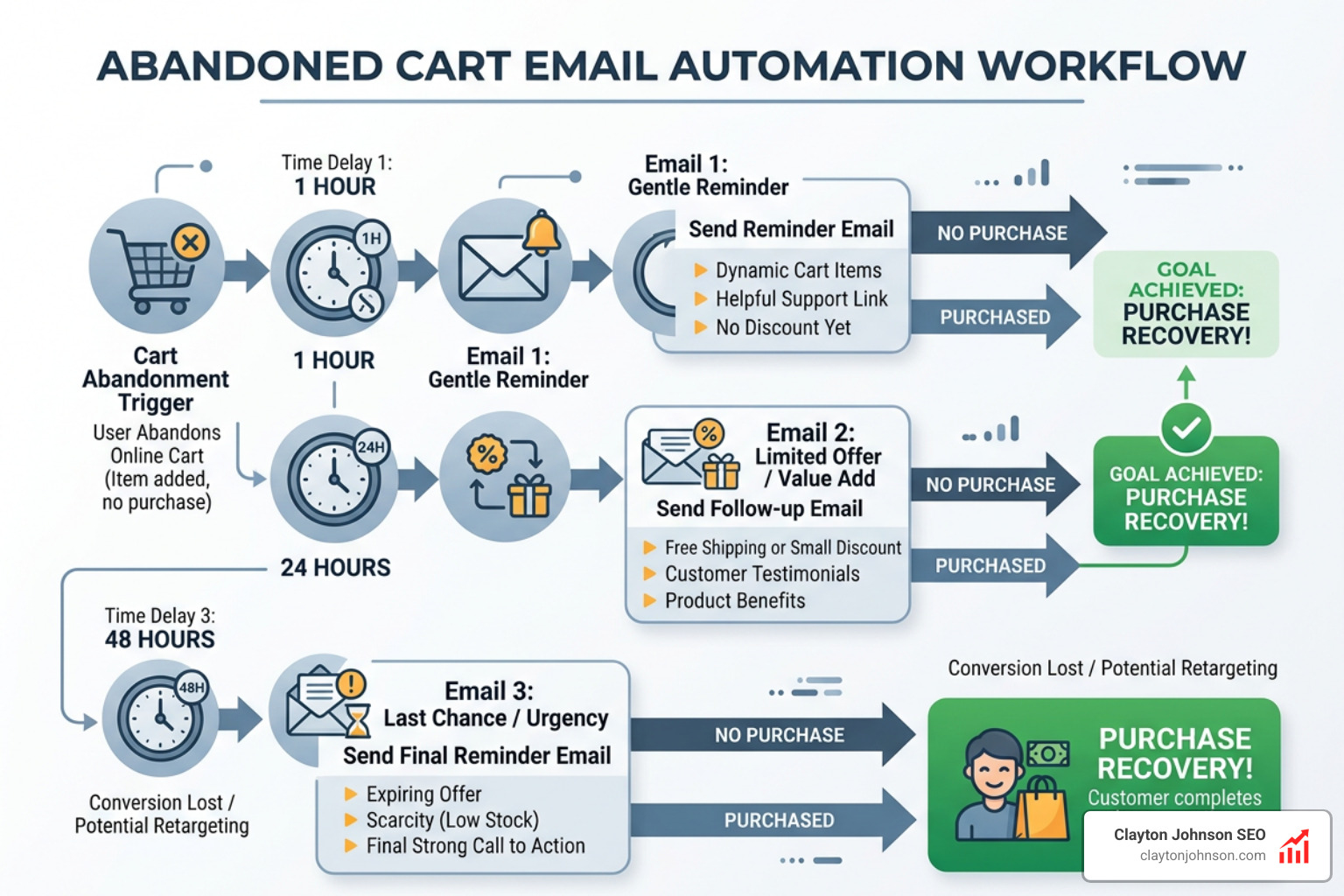 multi-step abandoned cart automation workflow - abandoned cart email automation setup