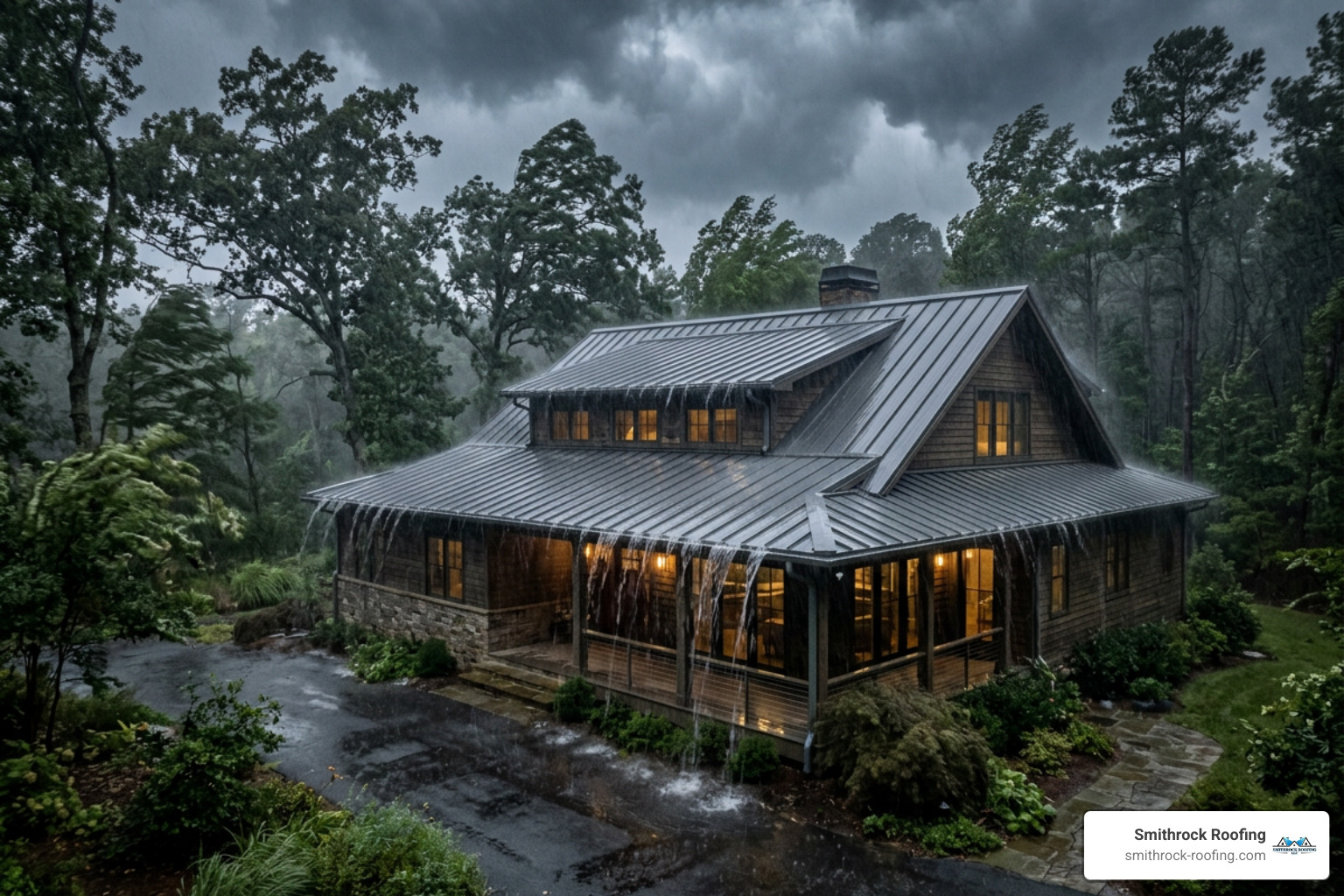 A modern residential metal roof withstanding heavy rain and wind during a North Carolina storm - metal roofing high point nc A modern residential metal roof withstanding heavy rain and wind during a North Carolina storm - metal roofing high point nc