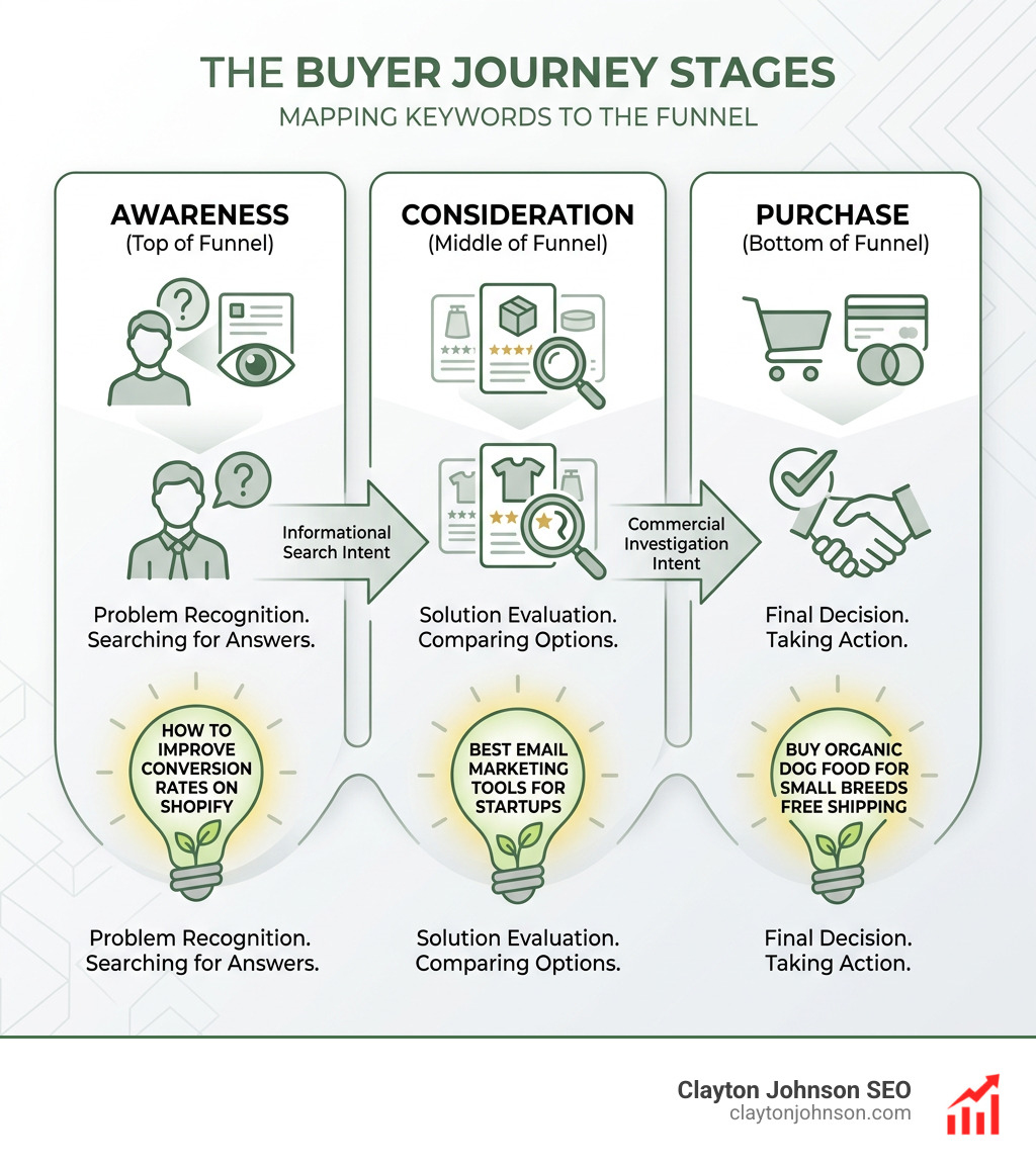 Infographic of the buyer journey stages from awareness to purchase - long tail keyword checklist infographic Infographic of the buyer journey stages from awareness to purchase - long tail keyword checklist infographic