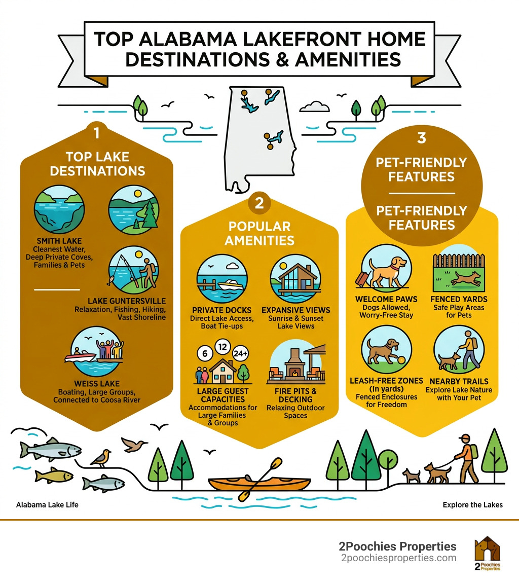 Infographic showing top Alabama lakefront home destinations, amenities, and pet-friendly features - alabama lakefront homes Infographic showing top Alabama lakefront home destinations, amenities, and pet-friendly features - alabama lakefront homes