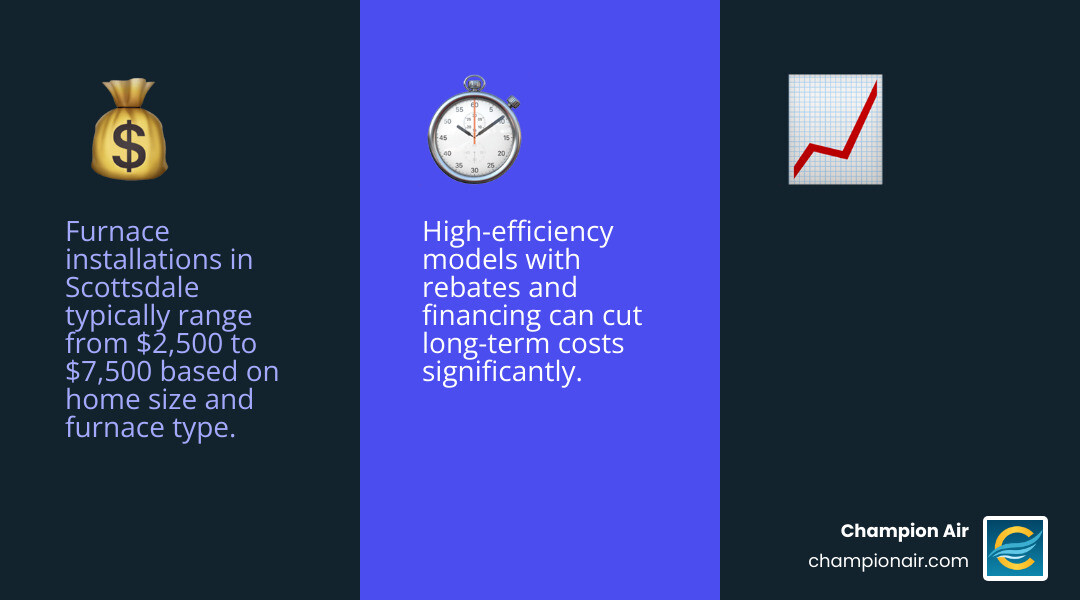 Infographic showing key steps and tips for affordable furnace installation in Scottsdale AZ - furnace installation