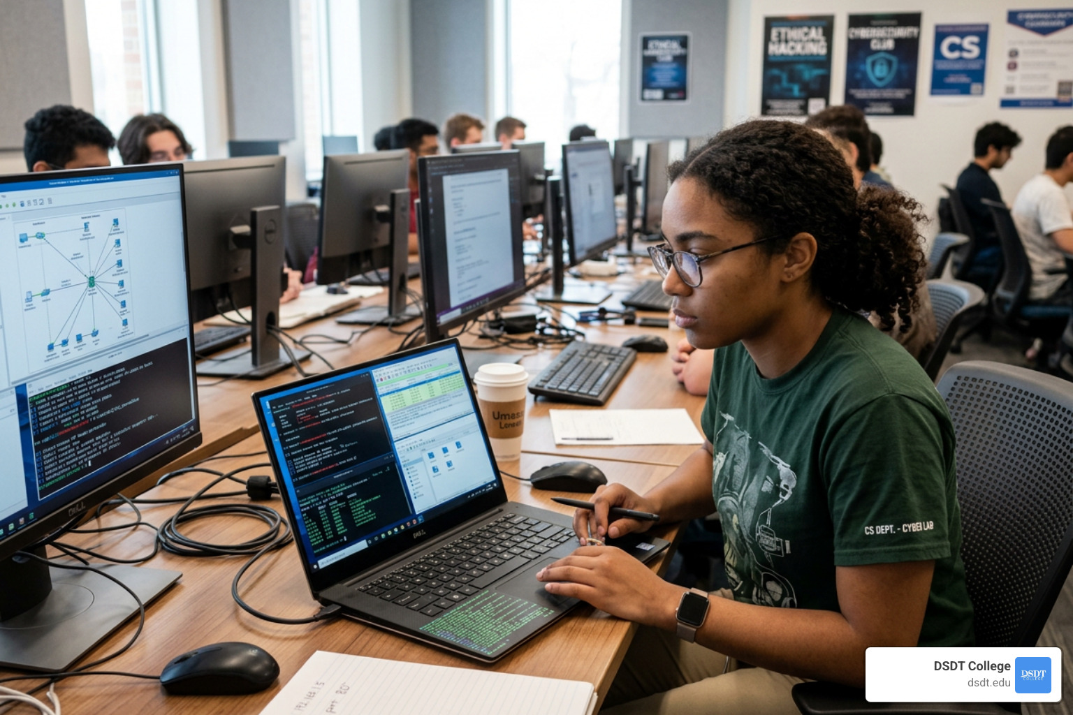 Student practicing ethical hacking in a virtual lab environment - best platform to learn cyber security