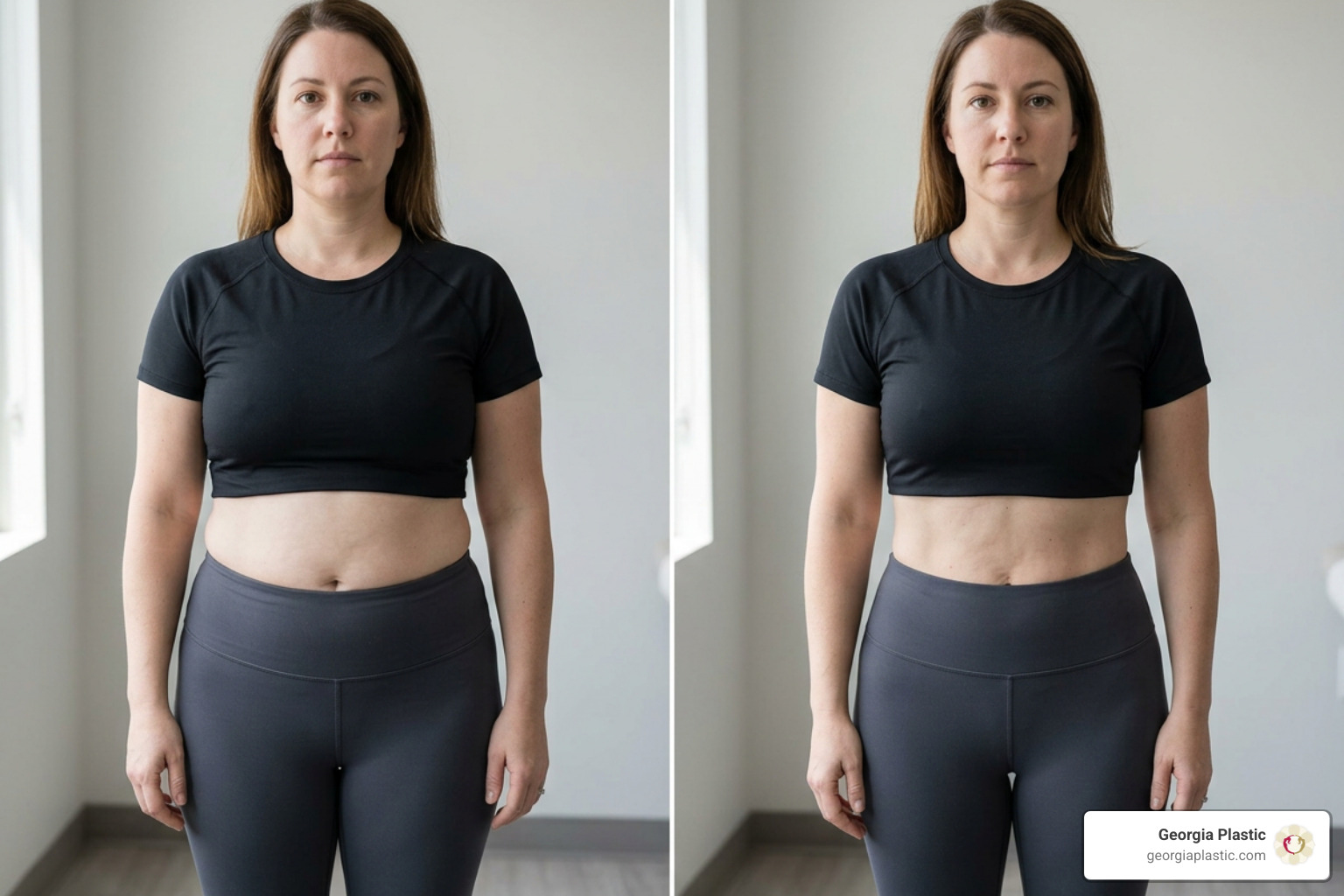 Body contouring results showing a slimmer midsection and improved proportions - plastic surgery in georgia