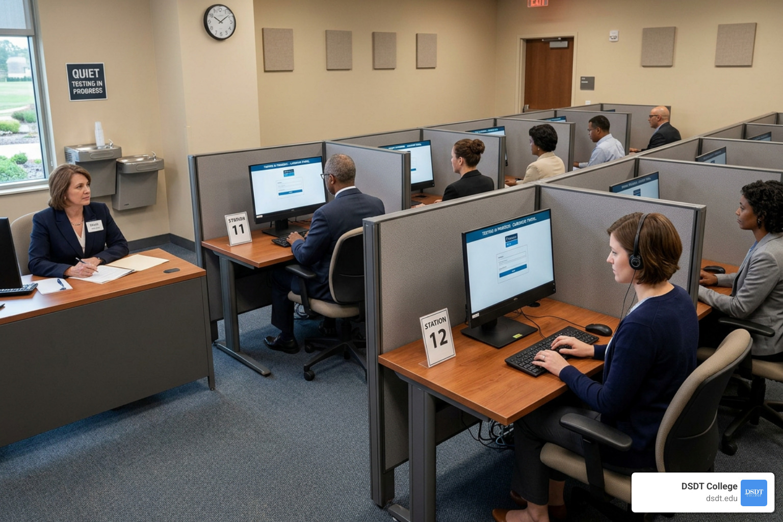 A quiet, professional computer-based testing center with individual carrels - how to get ARRT certified