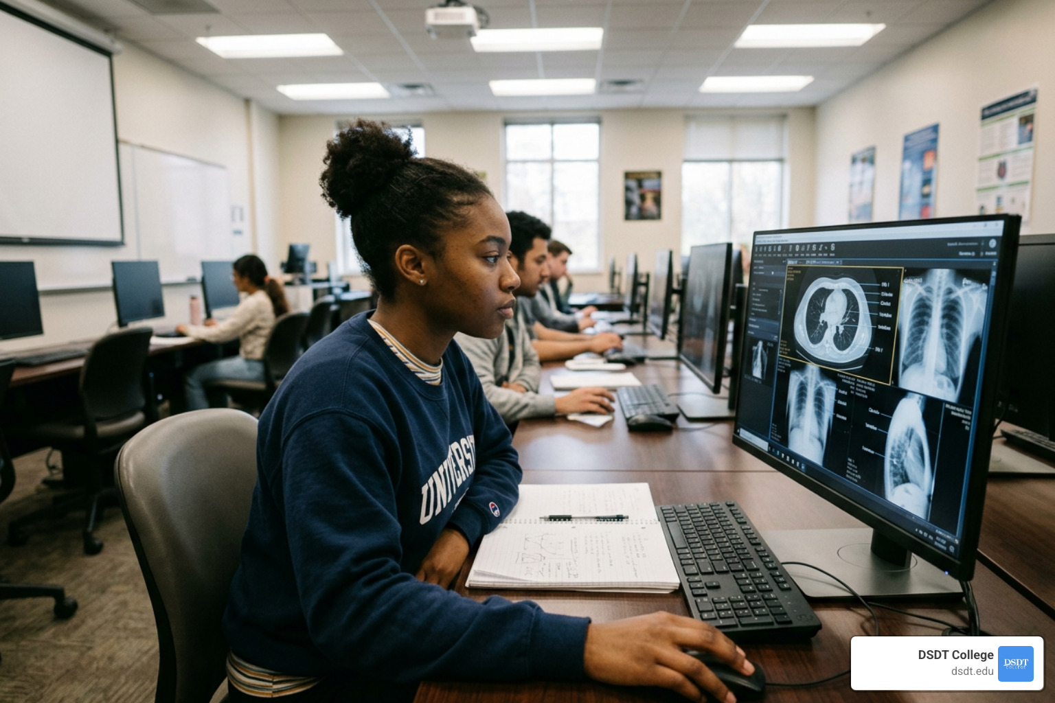 Student reviewing medical imaging anatomy on a computer screen - how to get ARRT certified