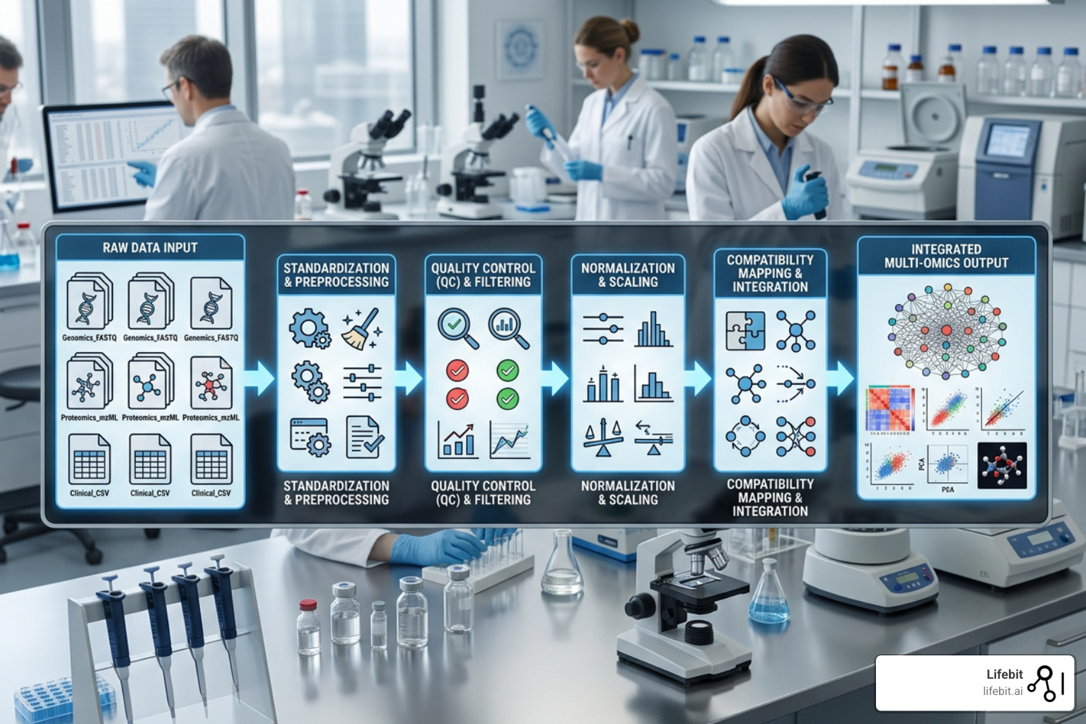 A standardized data harmonization pipeline showing the progression from raw multi-omics files to integrated analysis - data A standardized data harmonization pipeline showing the progression from raw multi-omics files to integrated analysis - data