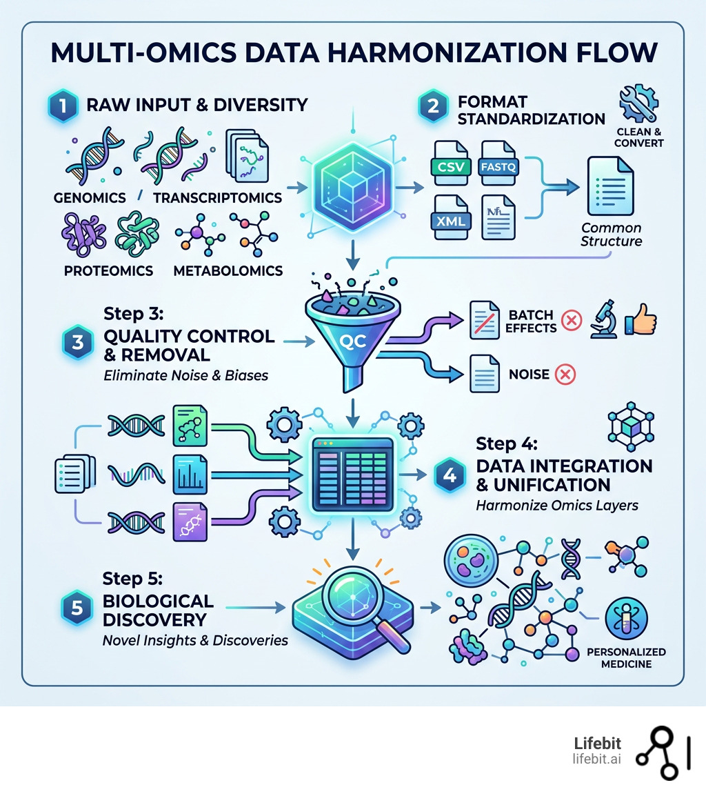 Step-by-step multi-omics data harmonization flow from raw input to biological discovery - data harmonization multi-omics Step-by-step multi-omics data harmonization flow from raw input to biological discovery - data harmonization multi-omics