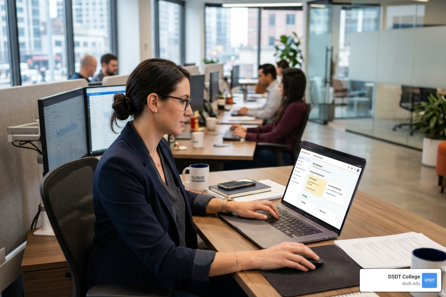 A professional accessing the Google Cloud partner portal to manage business requirements and certifications - Google Cloud