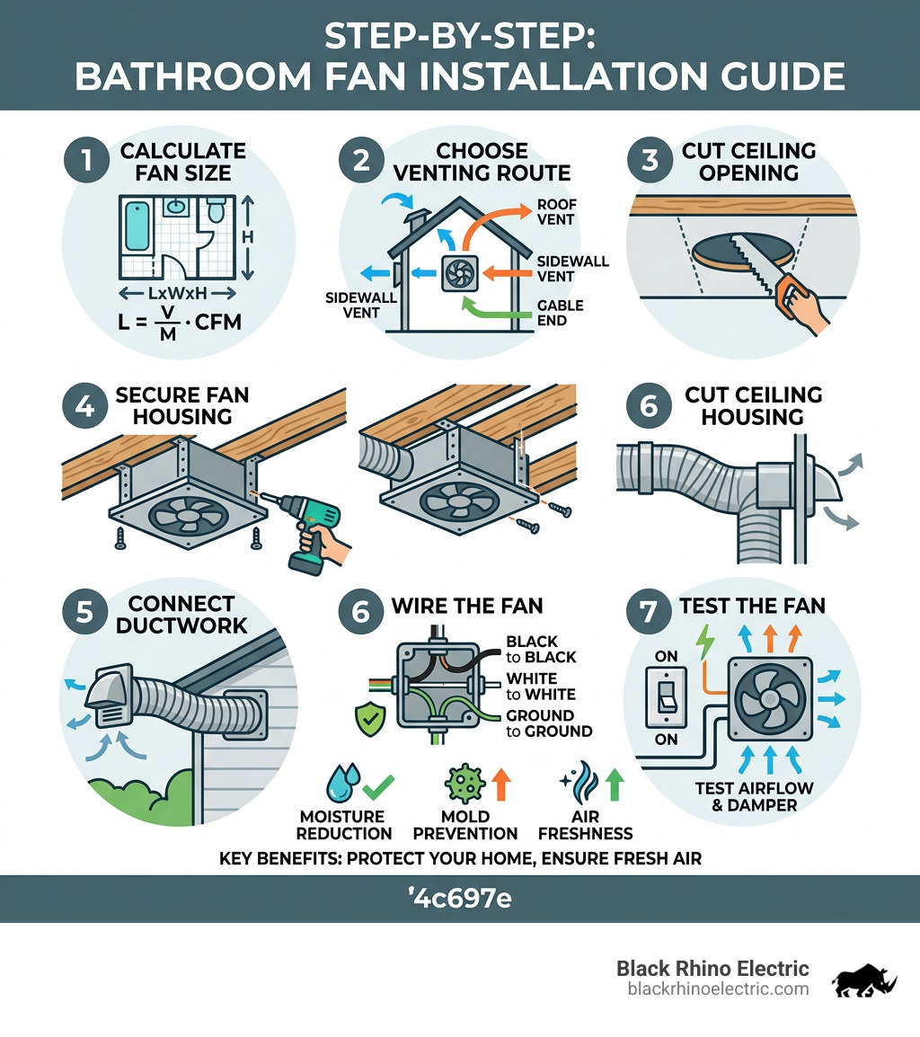 infographic showing steps and key stats for bathroom fan installation - Bathroom fan installation infographic infographic showing steps and key stats for bathroom fan installation - Bathroom fan installation infographic