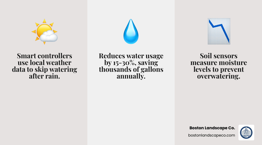 Infographic: Smart controller vs. traditional timer — weather data, soil sensors, and water savings compared - Waltham smart
