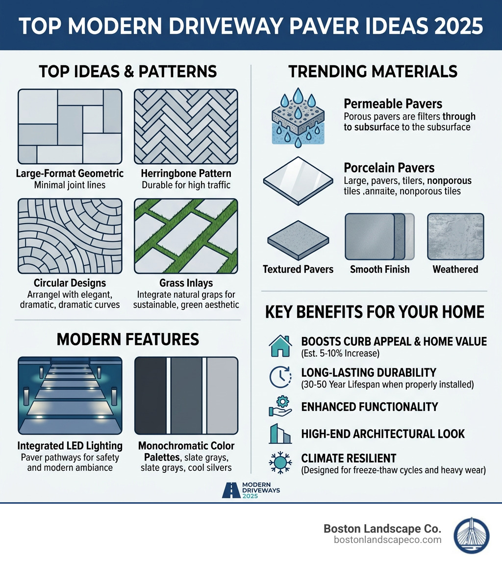 Infographic showing top modern driveway paver ideas, materials, patterns, and key benefits for 2025 - modern driveway pavers Infographic showing top modern driveway paver ideas, materials, patterns, and key benefits for 2025 - modern driveway pavers