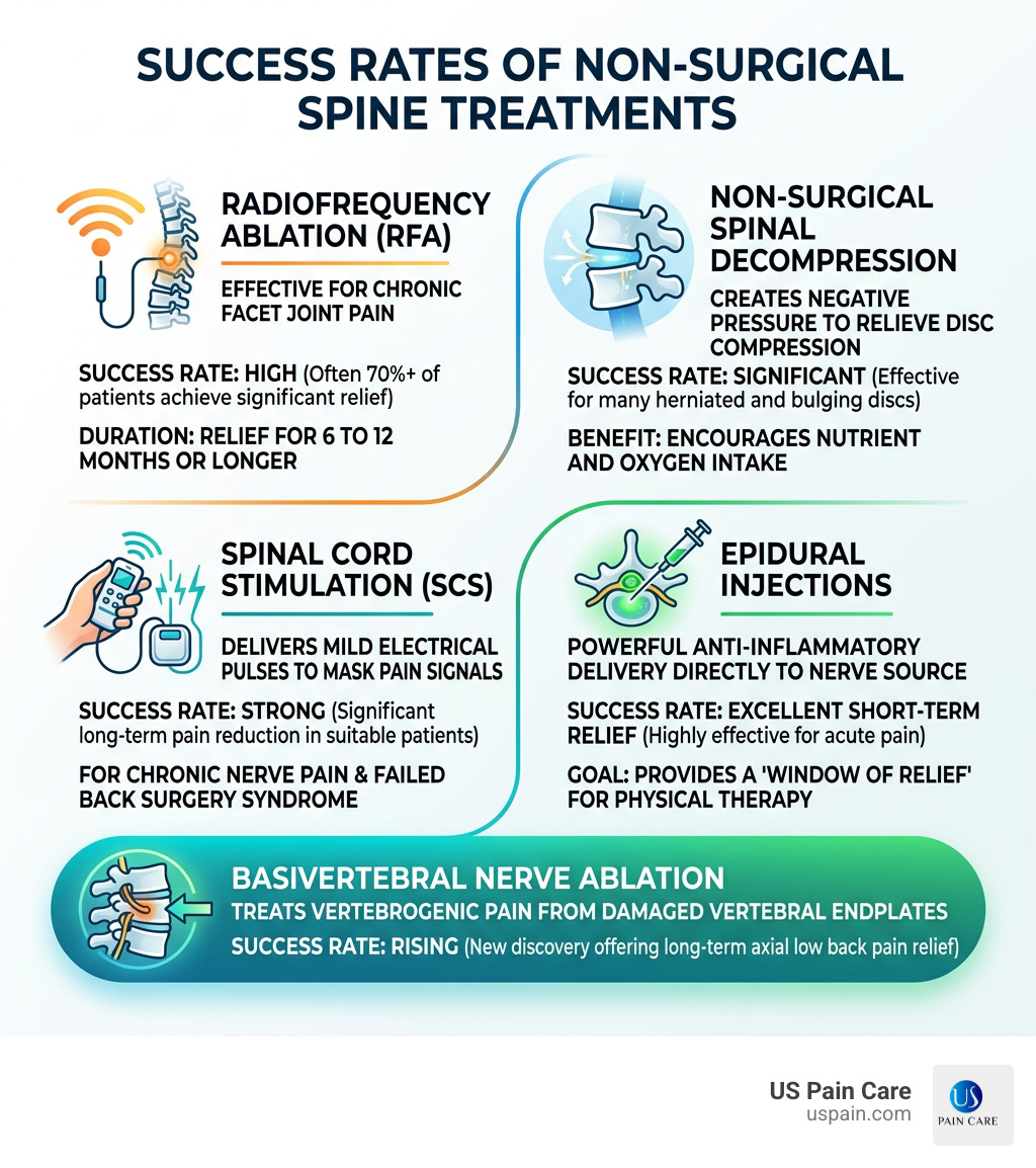 Infographic showing the success rates of non-surgical spine treatments - back pain specialist near infographic 