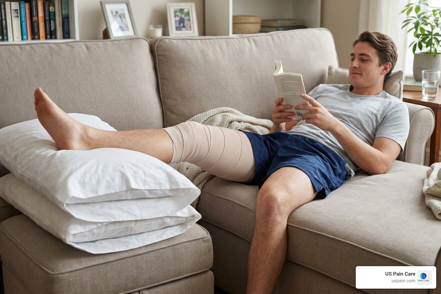 Proper leg elevation and compression for hamstring injury - best cure for pulled hamstring