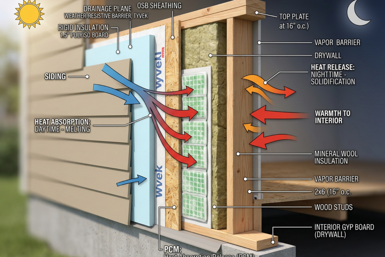 Integration of phase-change materials in high-performance wall assemblies to regulate indoor temperatures - climate adaptive Integration of phase-change materials in high-performance wall assemblies to regulate indoor temperatures - climate adaptive