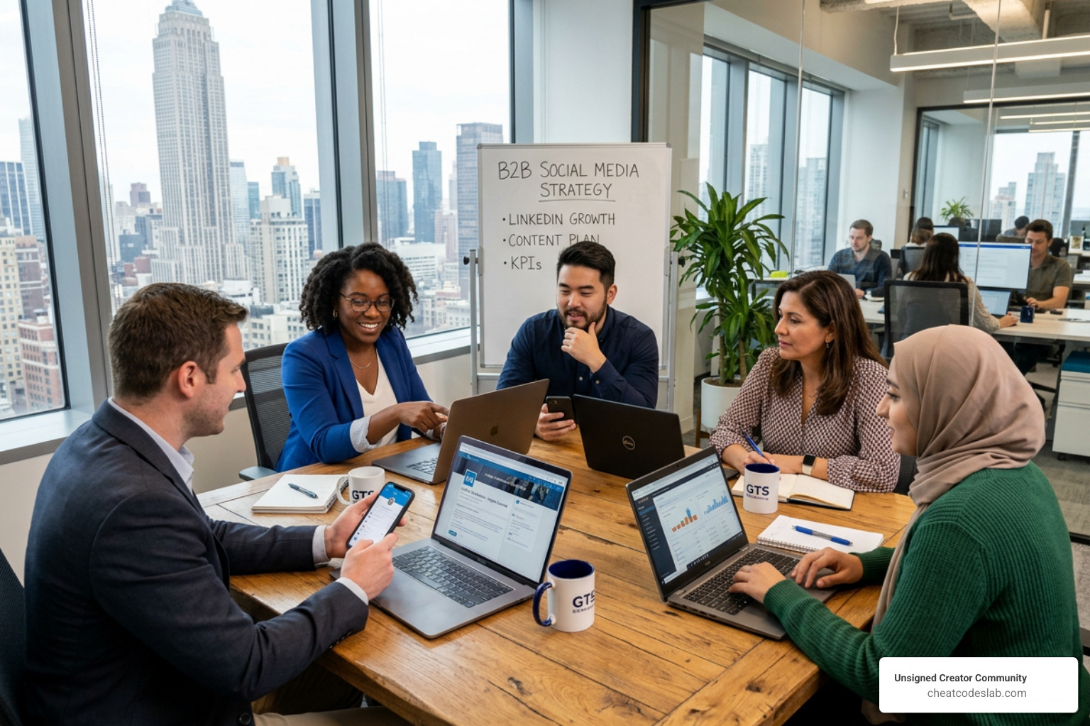 B2B marketing team collaborating on a social media strategy - b2b social media companies