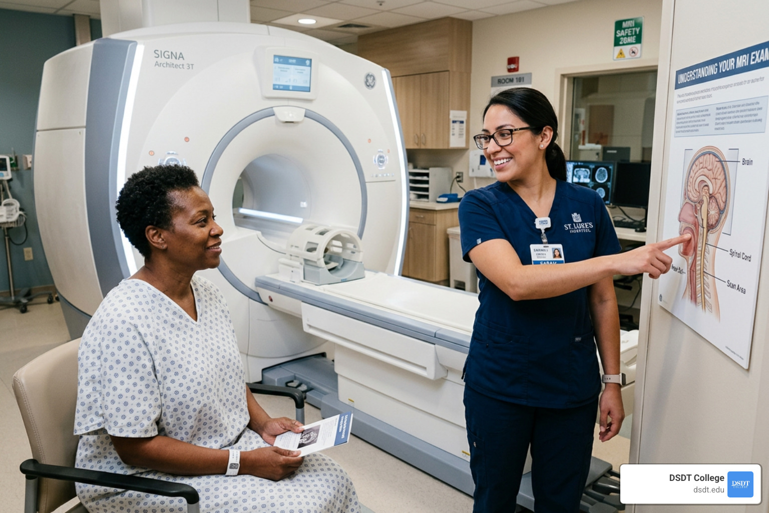 MRI technologist explaining the procedure to a patient - entry level online mri MRI technologist explaining the procedure to a patient - entry level online mri