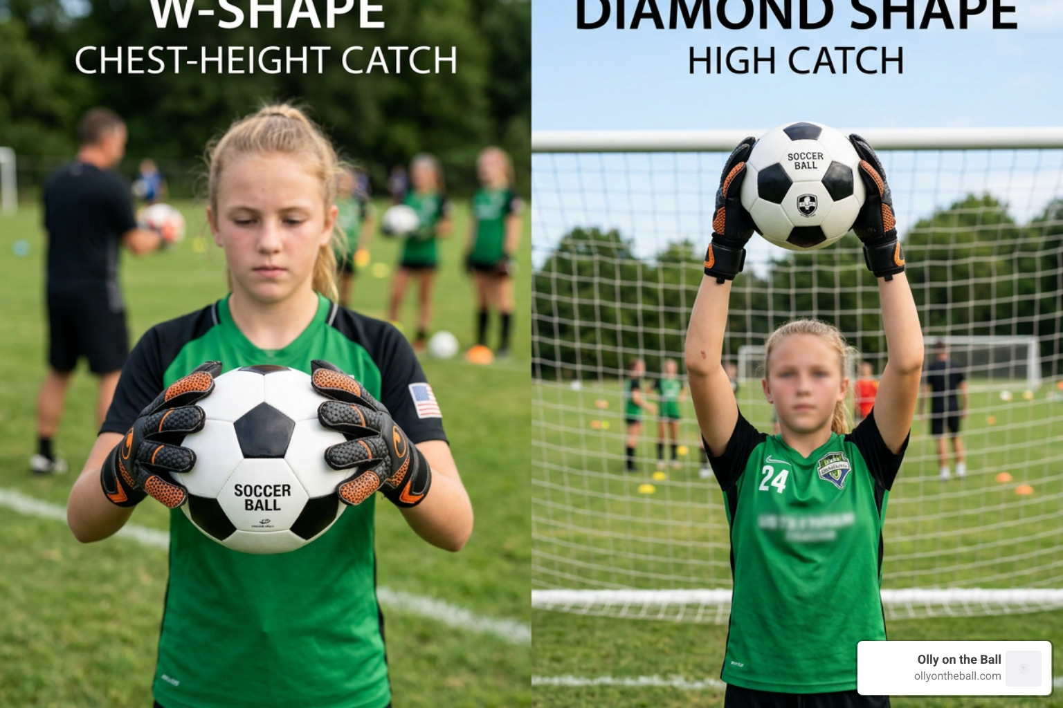 W-shape vs Diamond hand positions for catching soccer balls - beginner goalkeeper drills