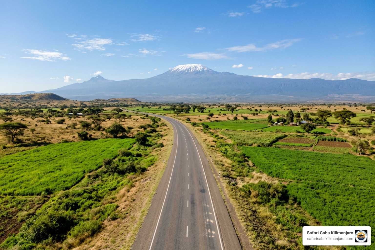 The scenic paved road leading from JRO toward Moshi town - Kilimanjaro airport to Moshi