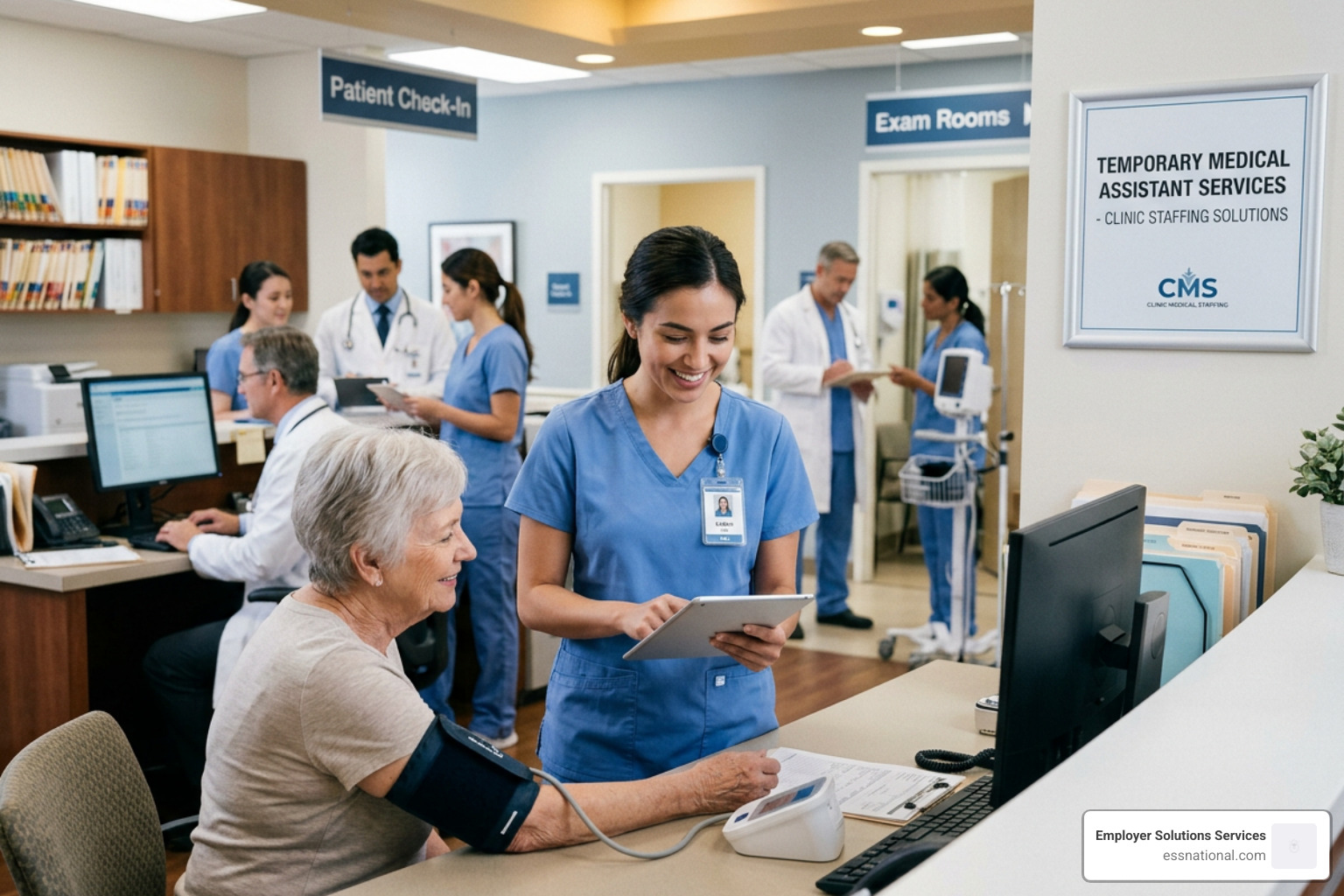 A healthcare administrator reviewing candidate profiles for medical assistant roles - medical assistant temp agency
