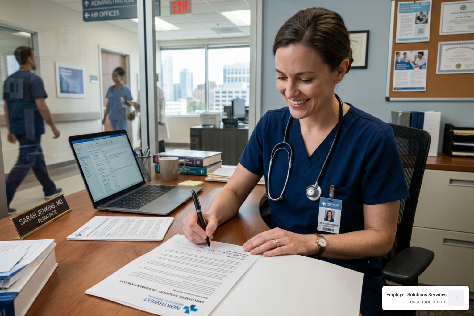 A healthcare professional signing an employment contract for a permanent position - direct placement healthcare workers A healthcare professional signing an employment contract for a permanent position - direct placement healthcare workers