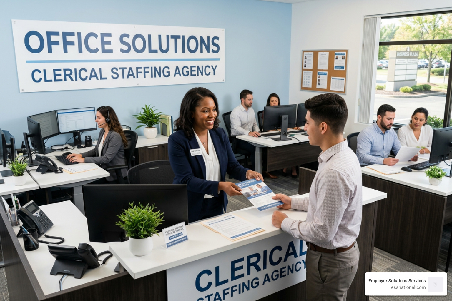 Recruiter reviewing resumes for office support roles - clerical staffing agencies near me