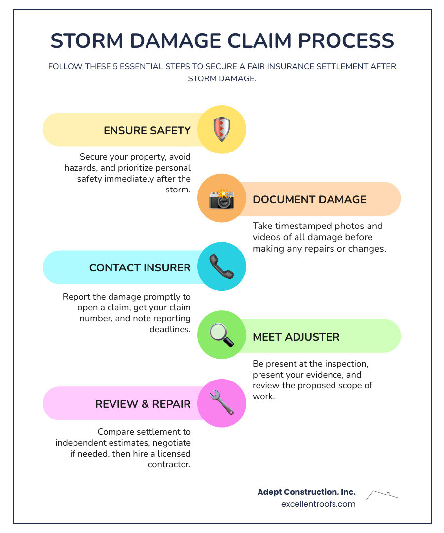 5 key stages of the storm damage claim process: document, report, adjuster, negotiate, repair - storm damage claim process