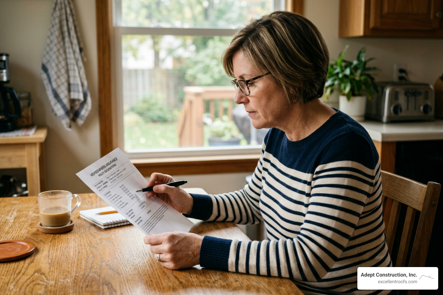 homeowner reviewing an insurance policy declarations page - storm damage claim process