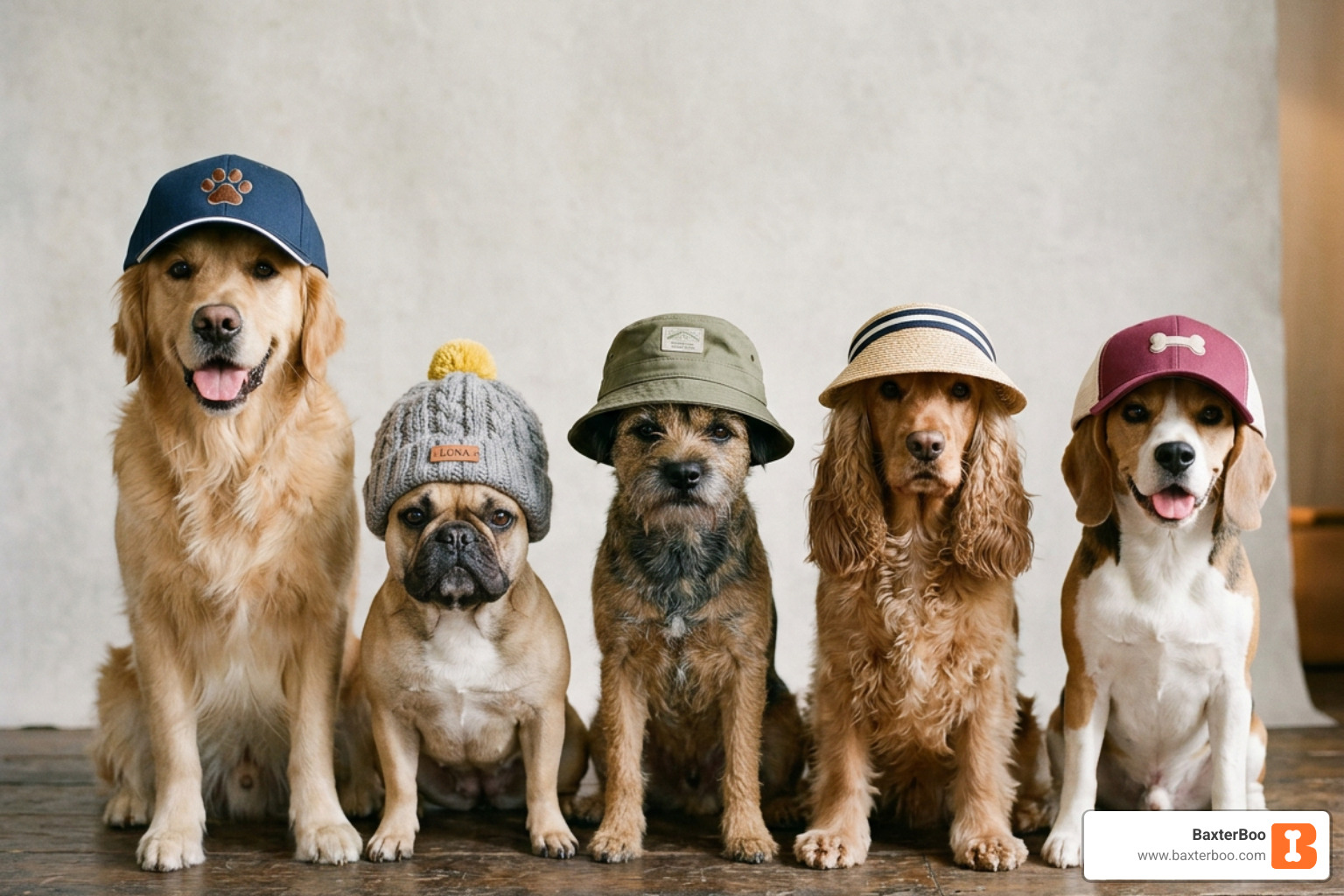 Various styles of dog hats including baseball caps and beanies - canine hats Various styles of dog hats including baseball caps and beanies - canine hats