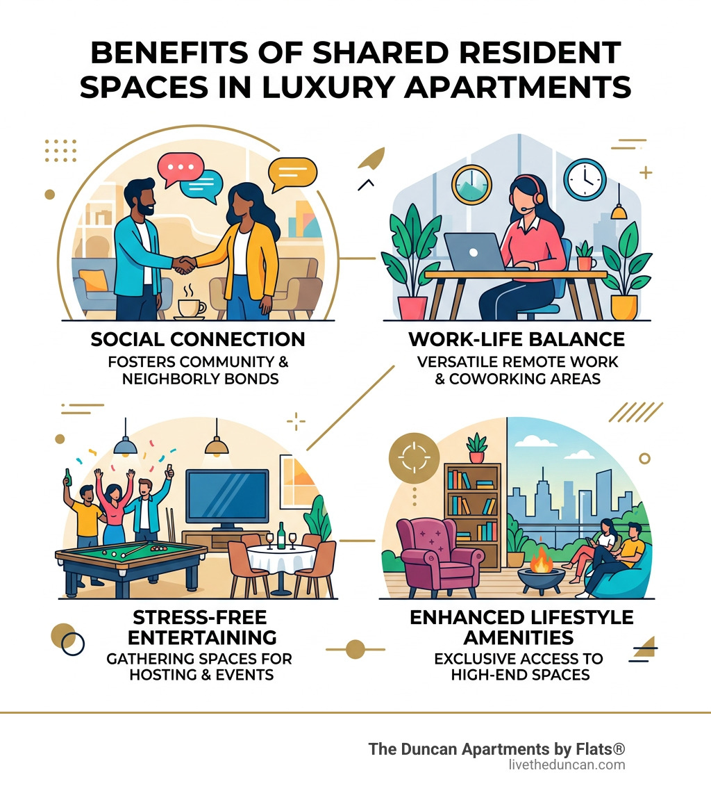 Benefits of shared resident spaces in luxury apartments infographic - apartments with club room infographic Benefits of shared resident spaces in luxury apartments infographic - apartments with club room infographic