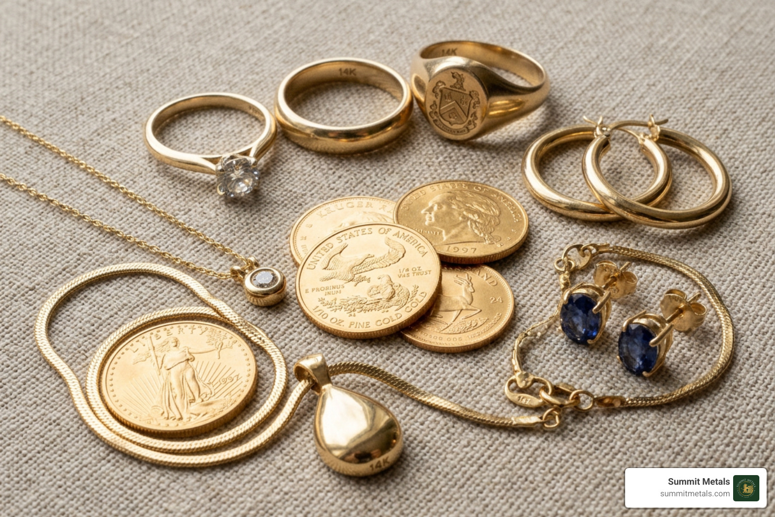14ct gold price per gram today - assorted 14K gold jewelry and coins - 14ct gold price per gram today