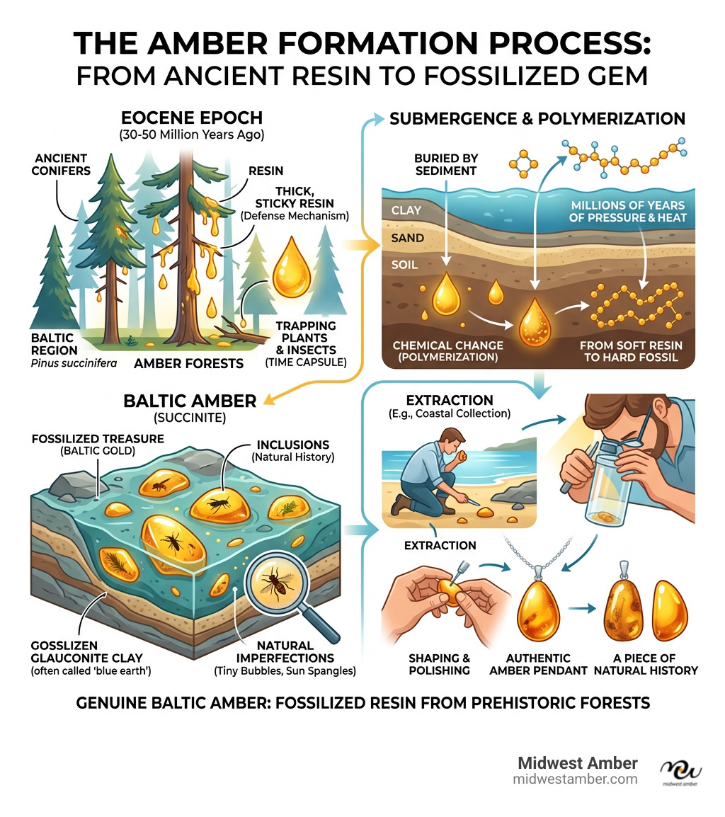 The amber formation process from ancient coniferous trees to fossilized resin - certified authentic amber pendant