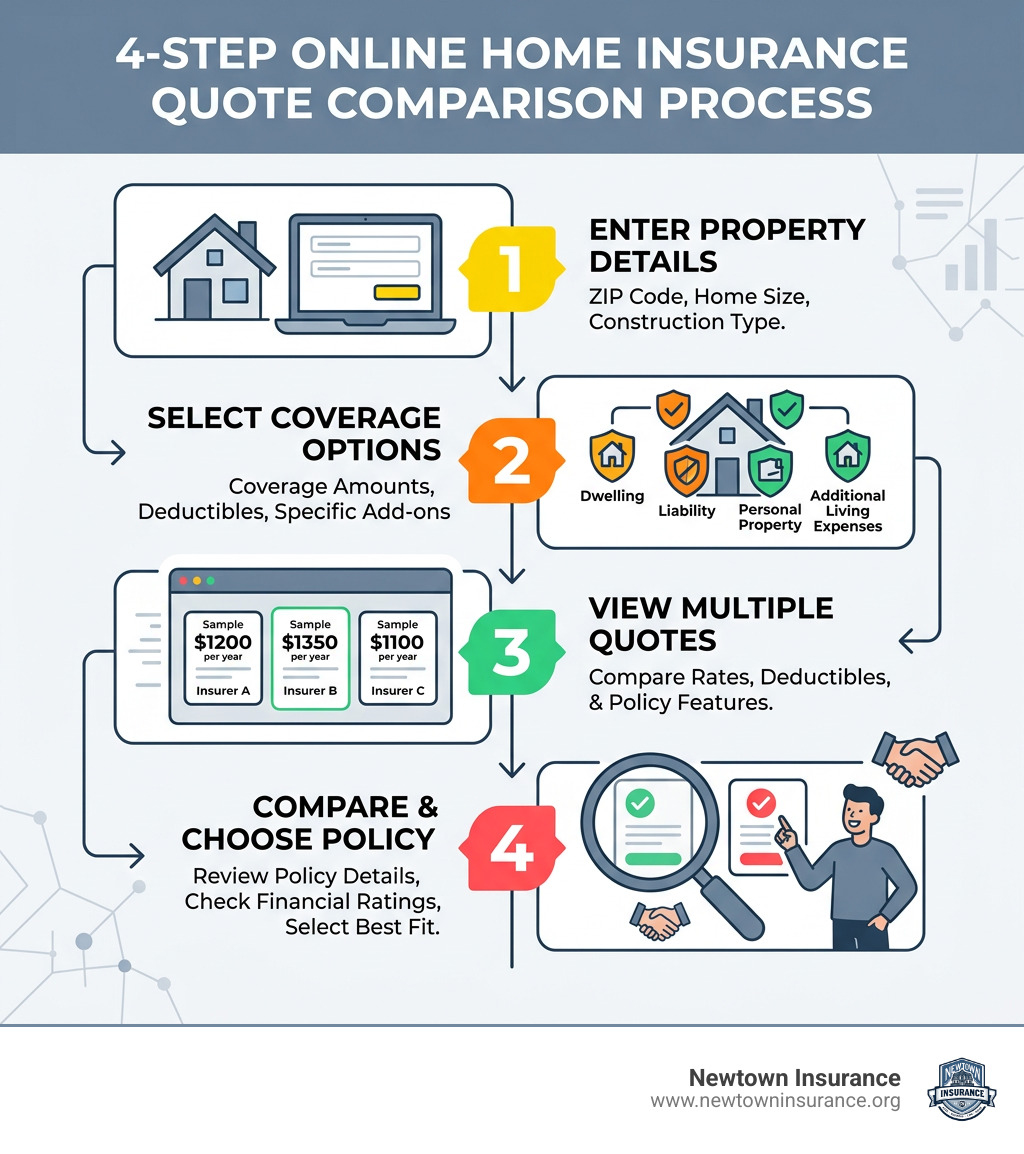 4-step online home insurance quote comparison process infographic - best website to compare home insurance quotes