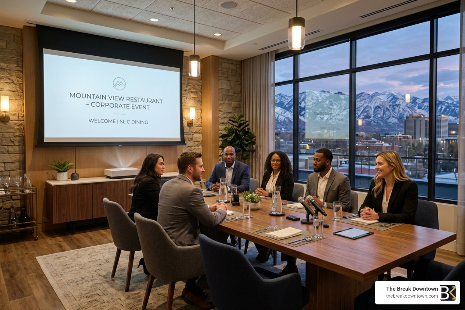 Private room with AV equipment and modern seating - restaurants with private rooms salt lake city