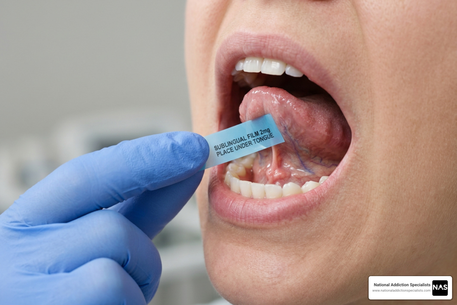 Image of sublingual medication being placed under the tongue for maximum absorption - sublingual suboxone clinic virginia