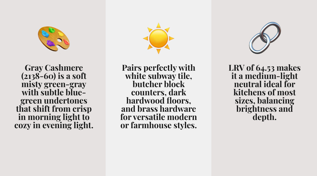 Infographic: Benjamin Moore Gray Cashmere 2138-60 kitchen overview — LRV, undertones, best finishes, and pairings - benjamin Infographic: Benjamin Moore Gray Cashmere 2138-60 kitchen overview — LRV, undertones, best finishes, and pairings - benjamin