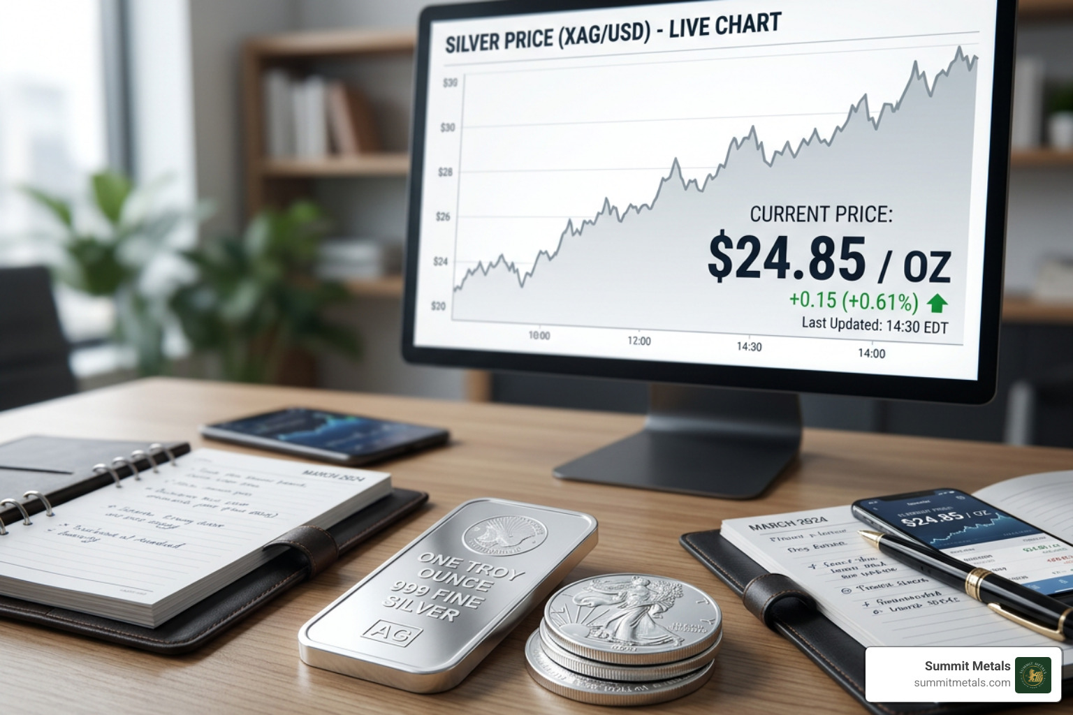 Solar panel arrays and high-tech circuit boards requiring silver for conductivity - silver price per ounce current