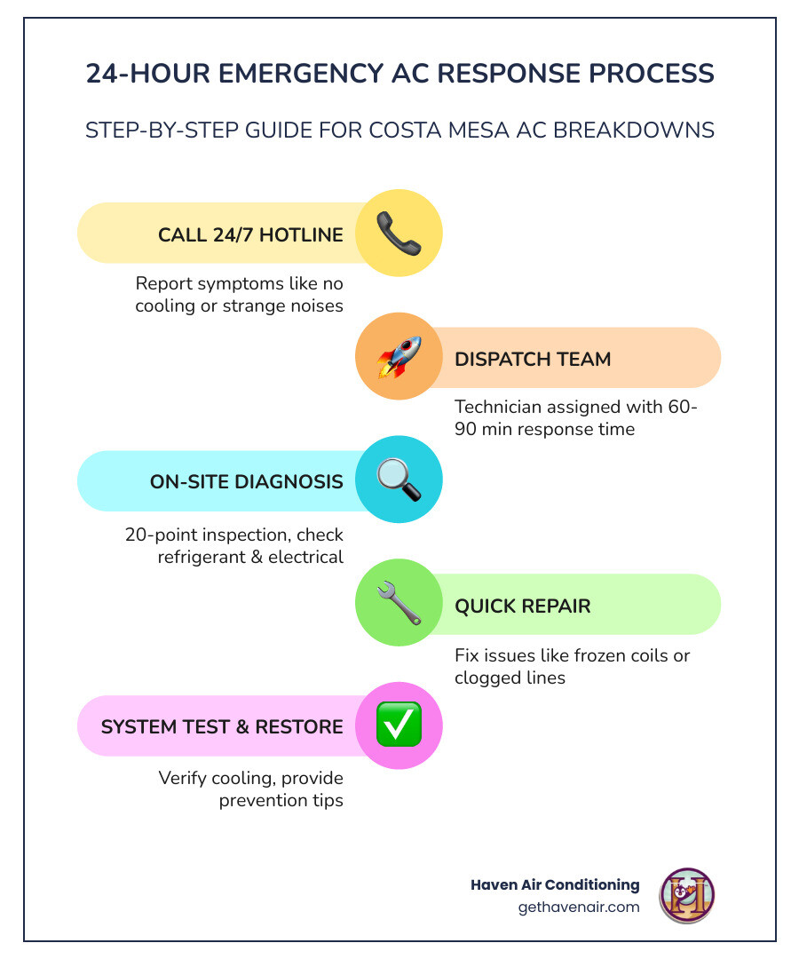 Step-by-step infographic of 24-hour emergency AC maintenance response process in Costa Mesa - 24 hour ac maintenance in Step-by-step infographic of 24-hour emergency AC maintenance response process in Costa Mesa - 24 hour ac maintenance in