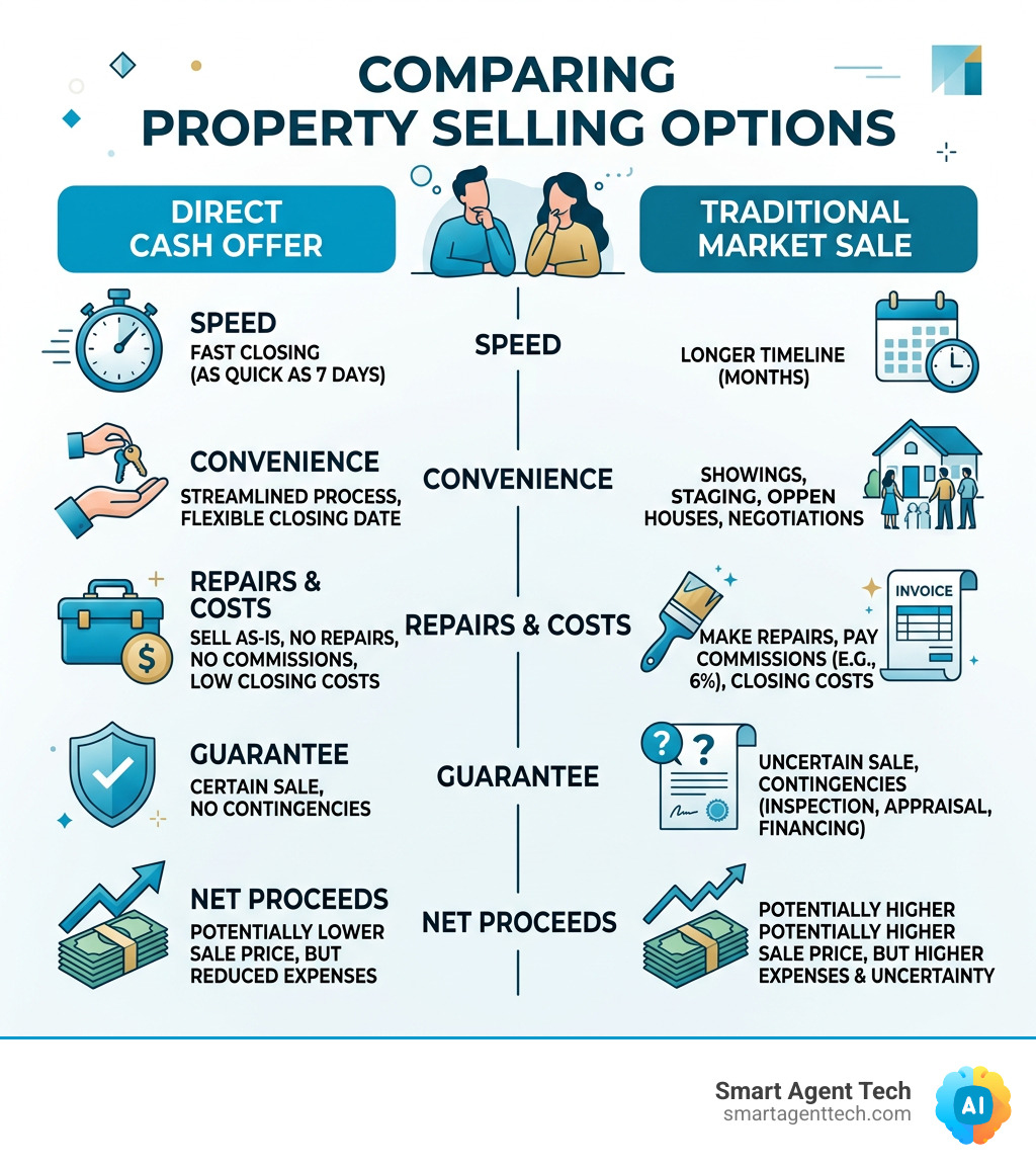 Sellers comparing different ways to sell their property - quick cash for property infographic 