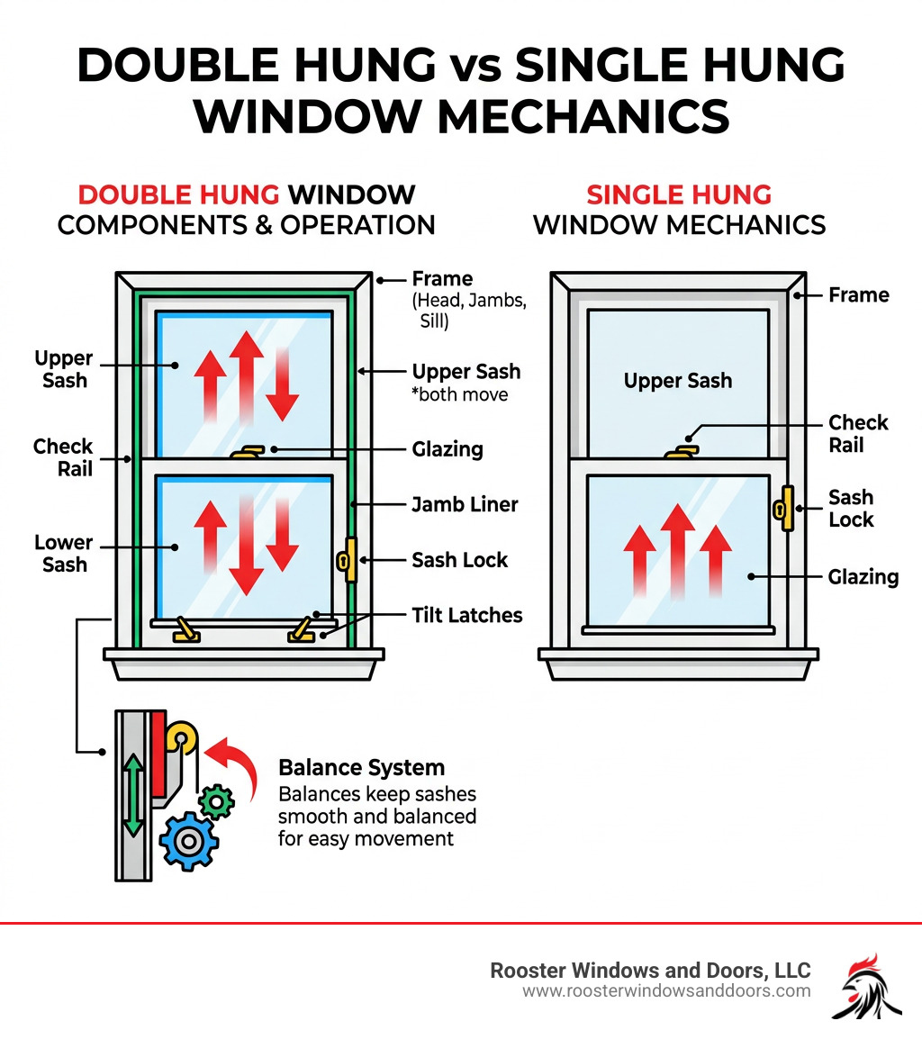 labeled diagram of double hung window components vs single hung window mechanics - double hung window components infographic labeled diagram of double hung window components vs single hung window mechanics - double hung window components infographic
