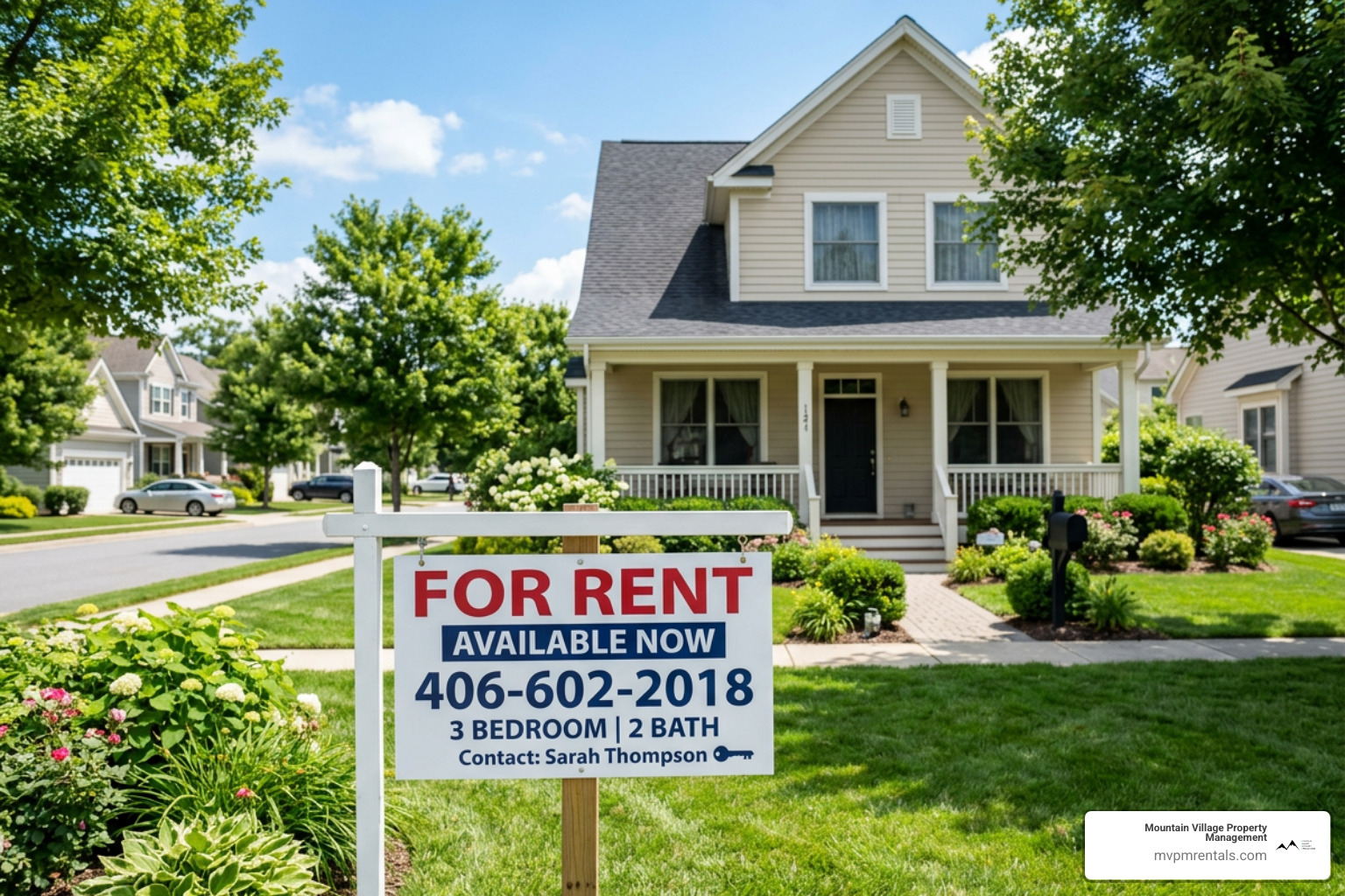 A classic "For Rent" sign in a green yard with the phone number 406-602-2018 - livingston rental property managers