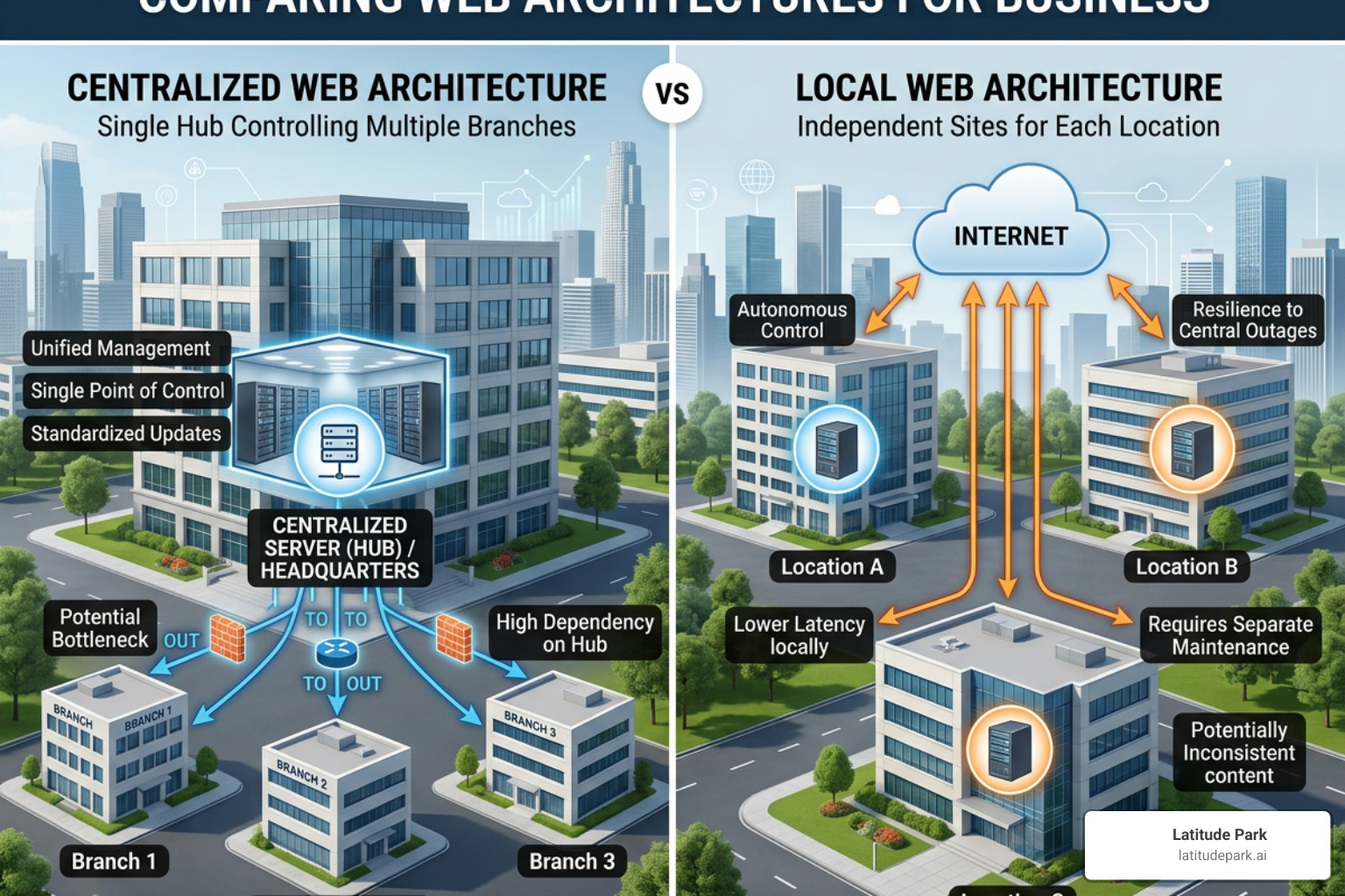 centralized vs local web architecture - franchise website design firm
