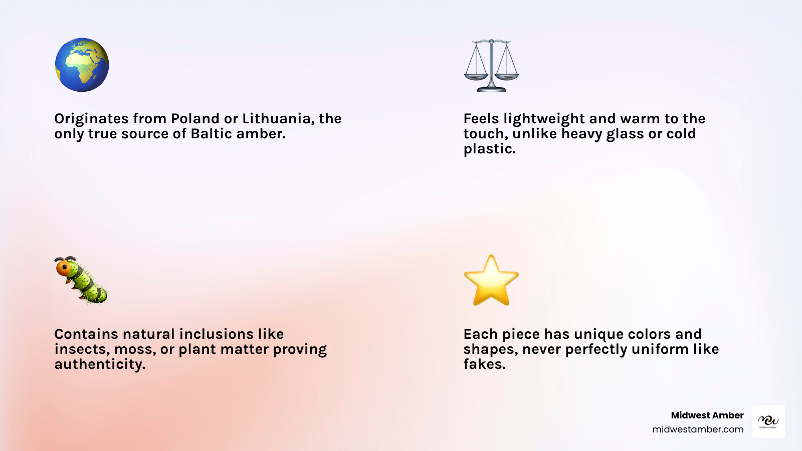Infographic showing how to identify real Baltic amber earrings: origin, weight, inclusions, and setting quality - real Infographic showing how to identify real Baltic amber earrings: origin, weight, inclusions, and setting quality - real