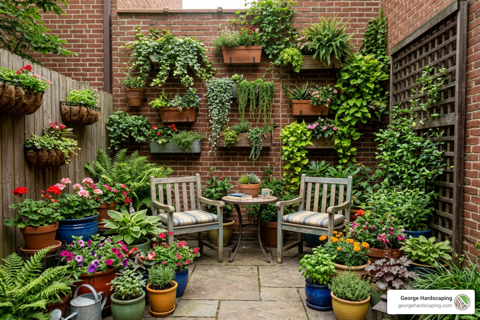 Small patio garden design featuring vertical planters and grouped pots - patio and garden design Small patio garden design featuring vertical planters and grouped pots - patio and garden design