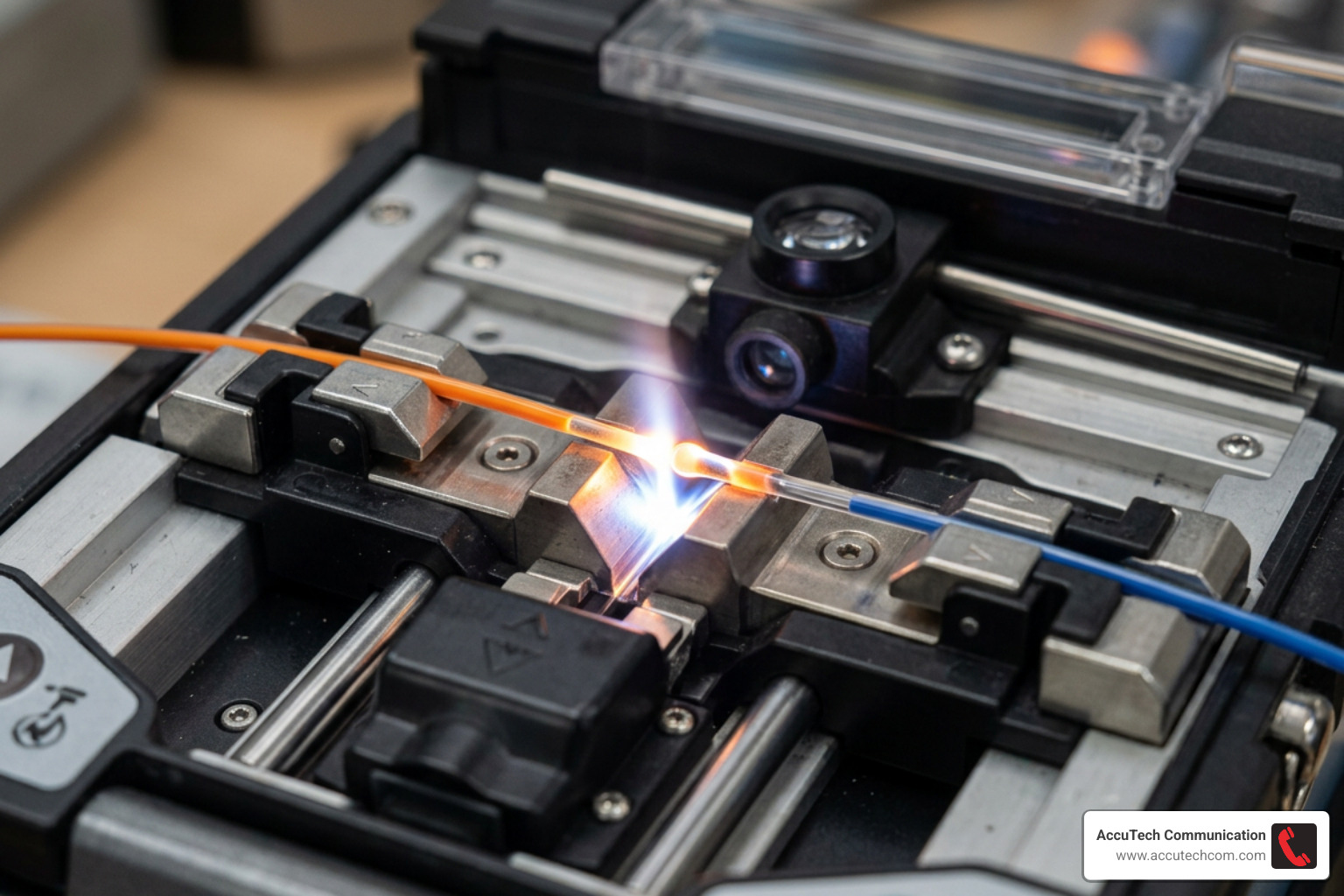 electric arc fusing two glass fibers - fiber optic fusion splicing