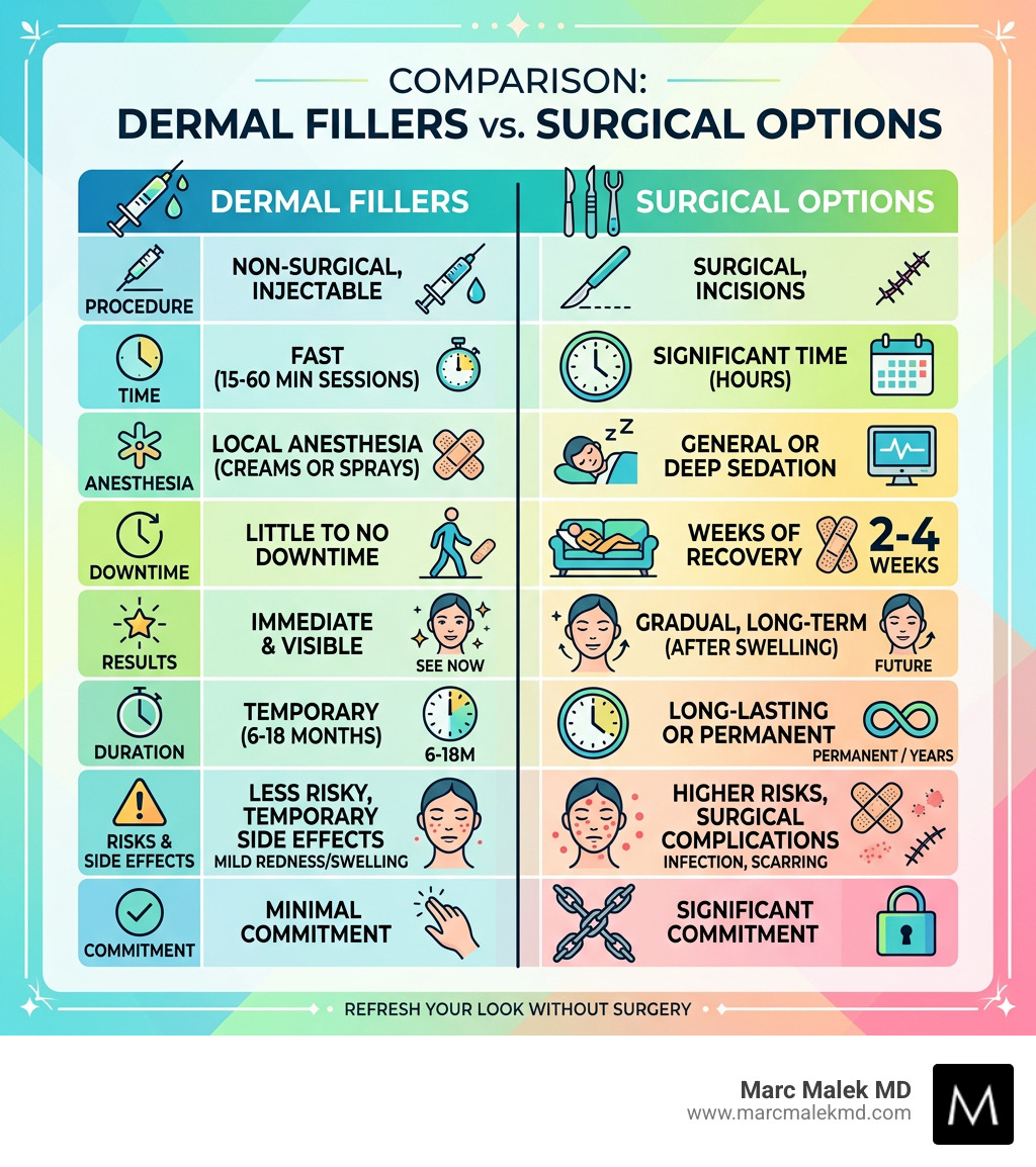 Benefits of dermal fillers vs surgical options comparison infographic - fillers near me infographic Benefits of dermal fillers vs surgical options comparison infographic - fillers near me infographic