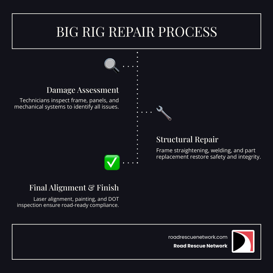 7-step big rig repair process from damage estimate to final delivery infographic - big rig body shop near me infographic