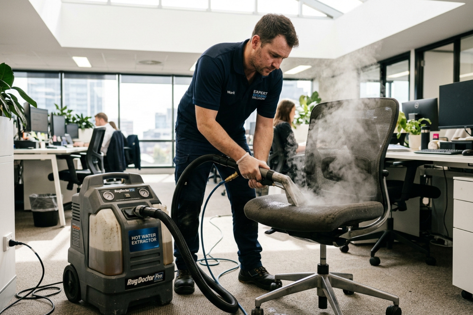 professional hot water extraction process on office furniture - office chair cleaning near me