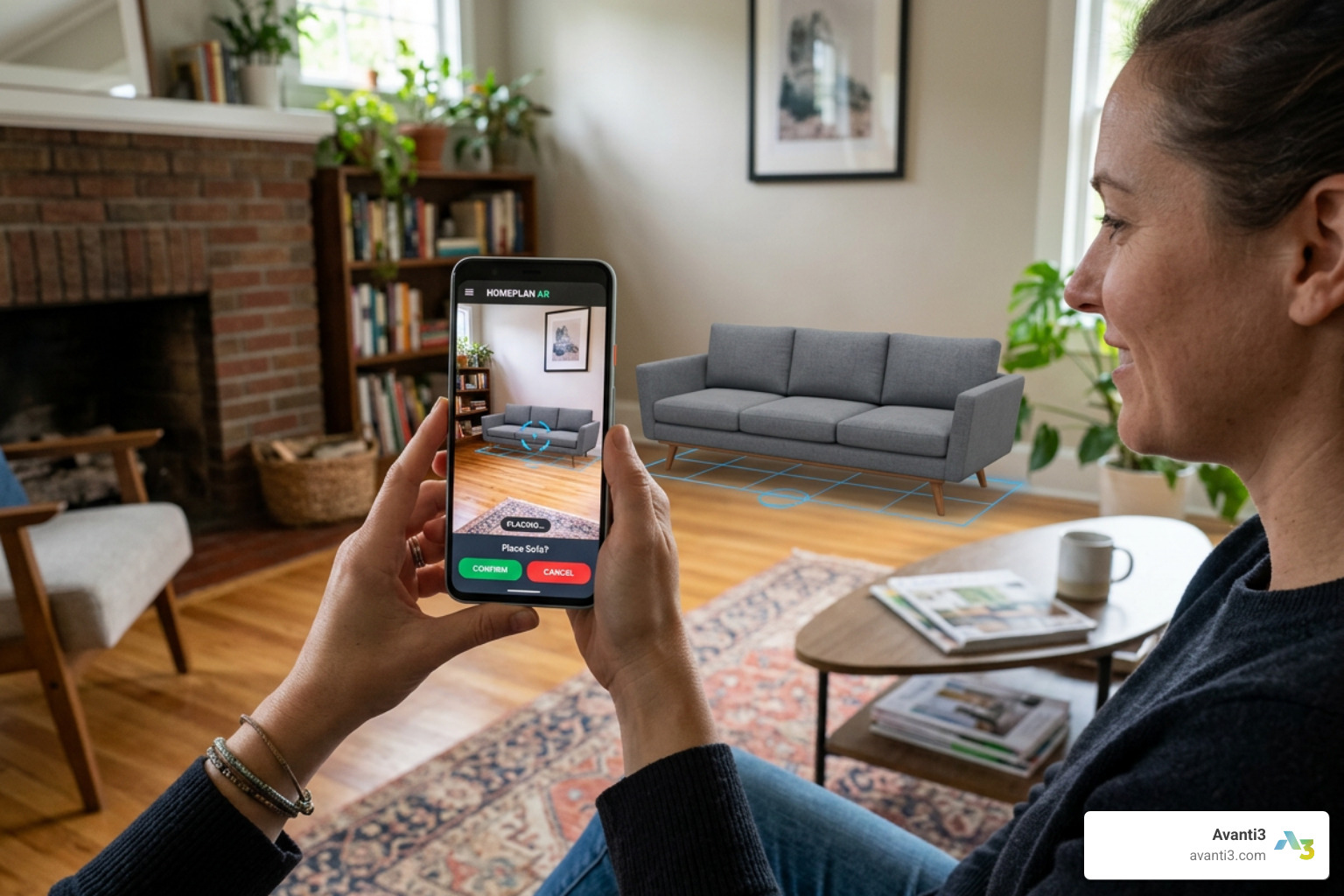 Augmented reality furniture placement in a living room - AR VR retail