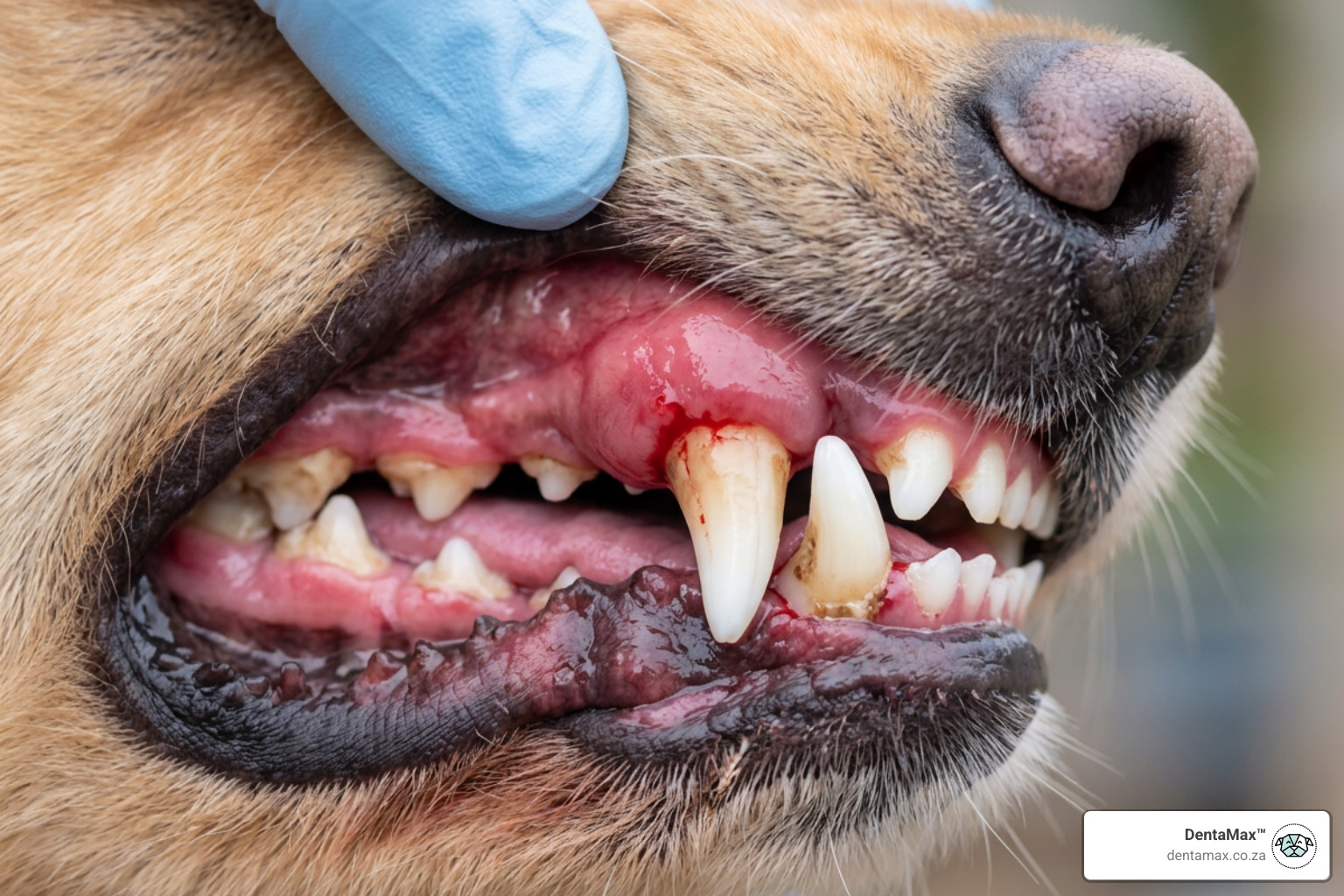 inflamed canine gums showing redness and swelling - gum bleeding in dogs