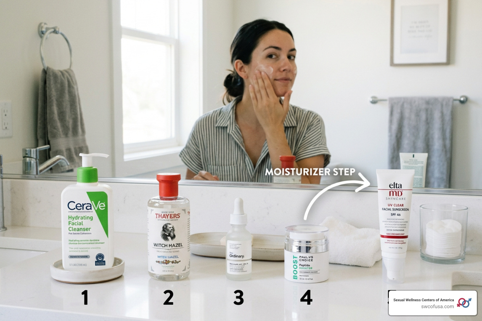 Multi-step skincare routine showing where to apply peptide creams - best peptide creams Multi-step skincare routine showing where to apply peptide creams - best peptide creams
